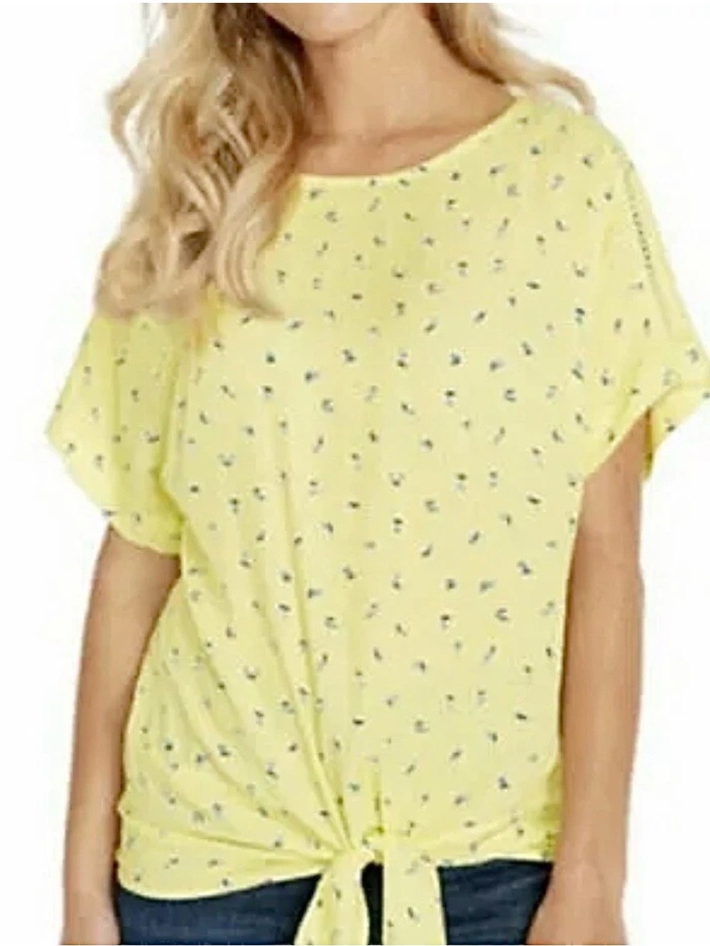 Buffalo David Bitton Yellow Short Sleeve Tie-Front Top Size Large PTP 26”